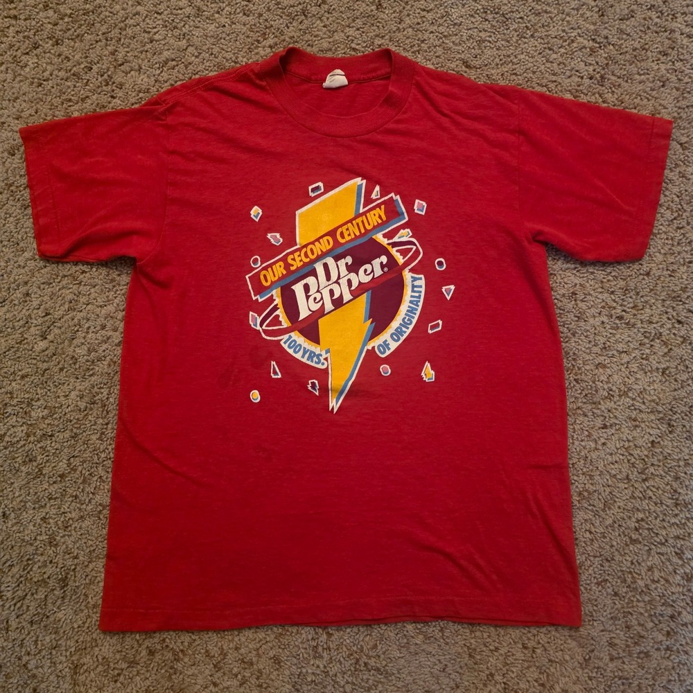 Vintage Dr Pepper Shirt Mens Large Red Signal Single Stitch 100 Years 50/50 USA